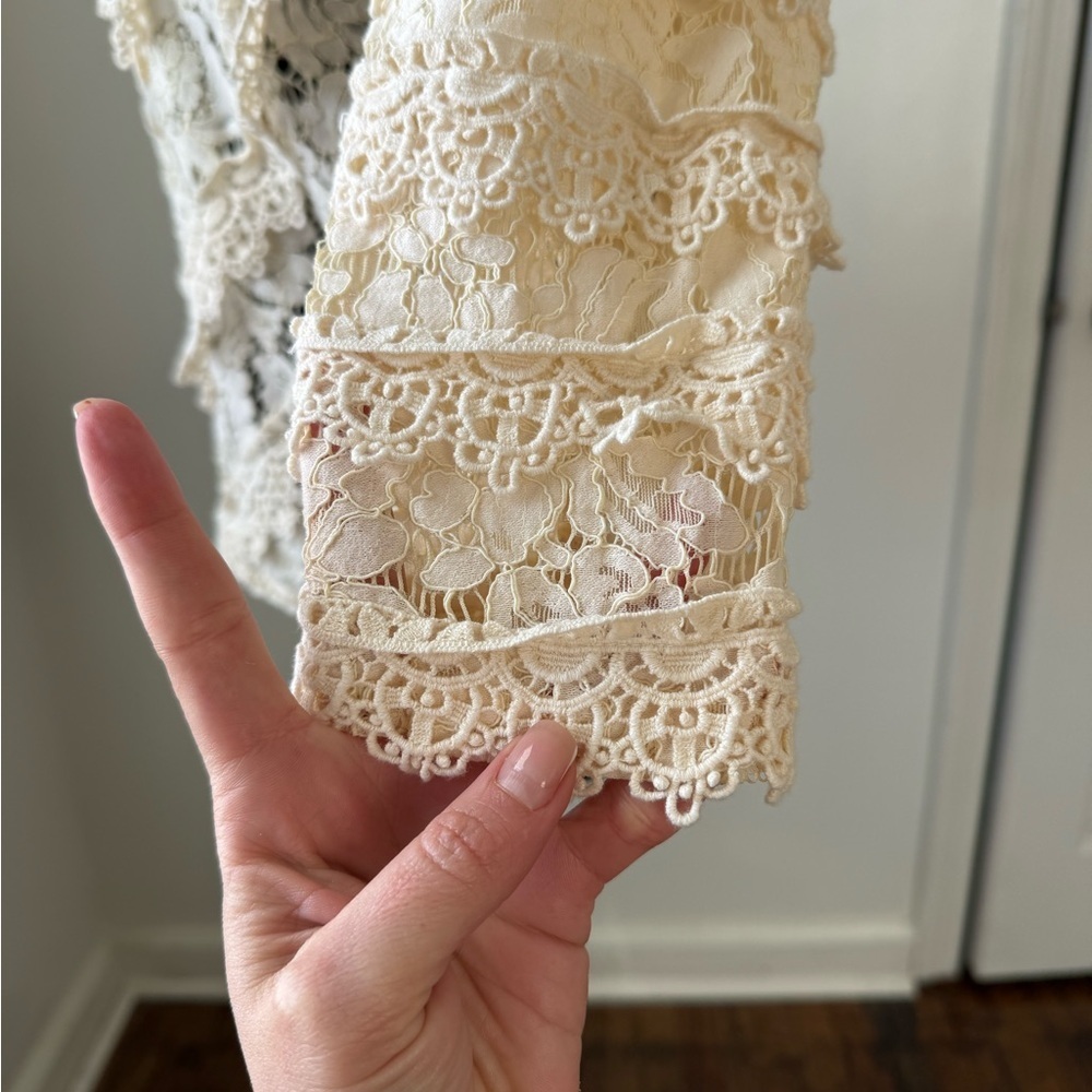 Tracy Reese Ivory Lace Blouse XS/S | Romantic Boho V-Neck Top - Picture 4 of 12